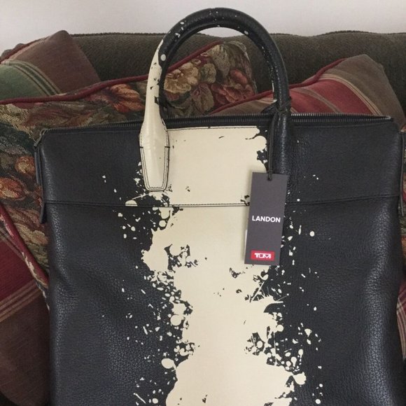 New Tumi Landon Whitman Leather Tote - Black/Ivory - Picture 2 of 5